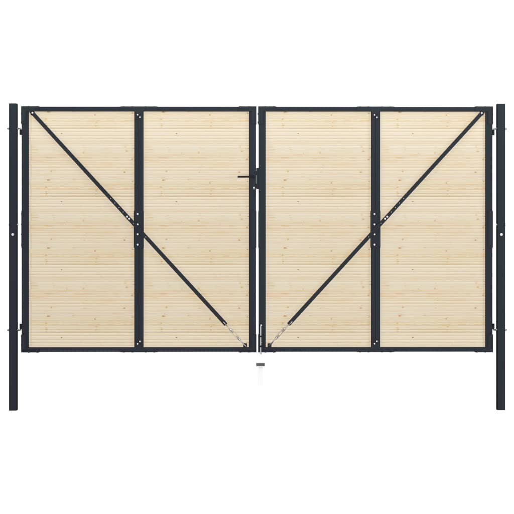 Fence Gate Steel and Spruce Wood 408x250 cm