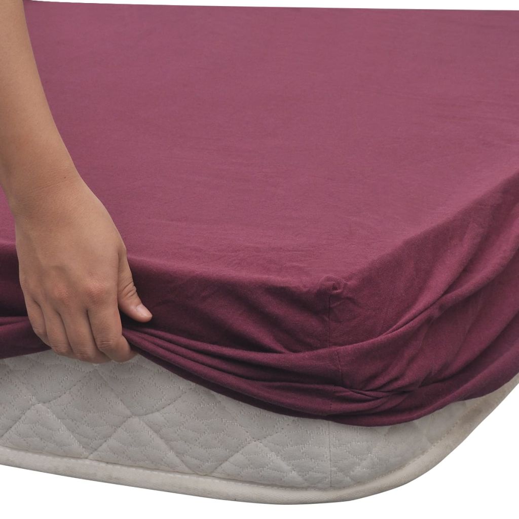 Fitted Sheet 2 pcs Cotton Jersey 140x200-160x200 cm Burgundy