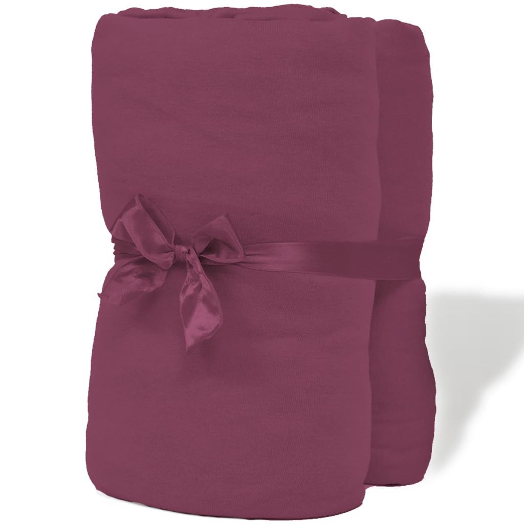 Fitted Sheet 2 pcs Cotton Jersey 140x200-160x200 cm Burgundy