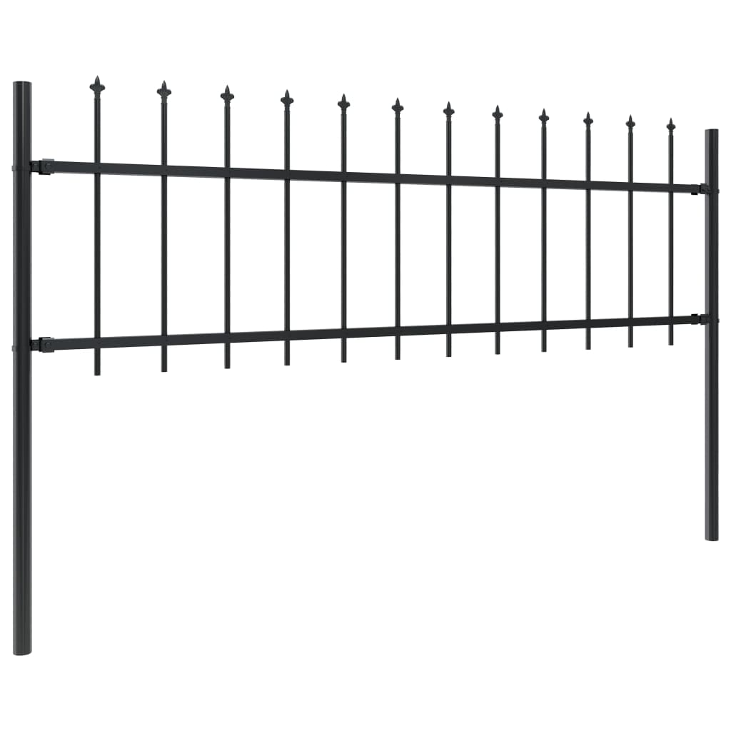 Garden Fence with Spear Top Steel 17x0.6 m Black