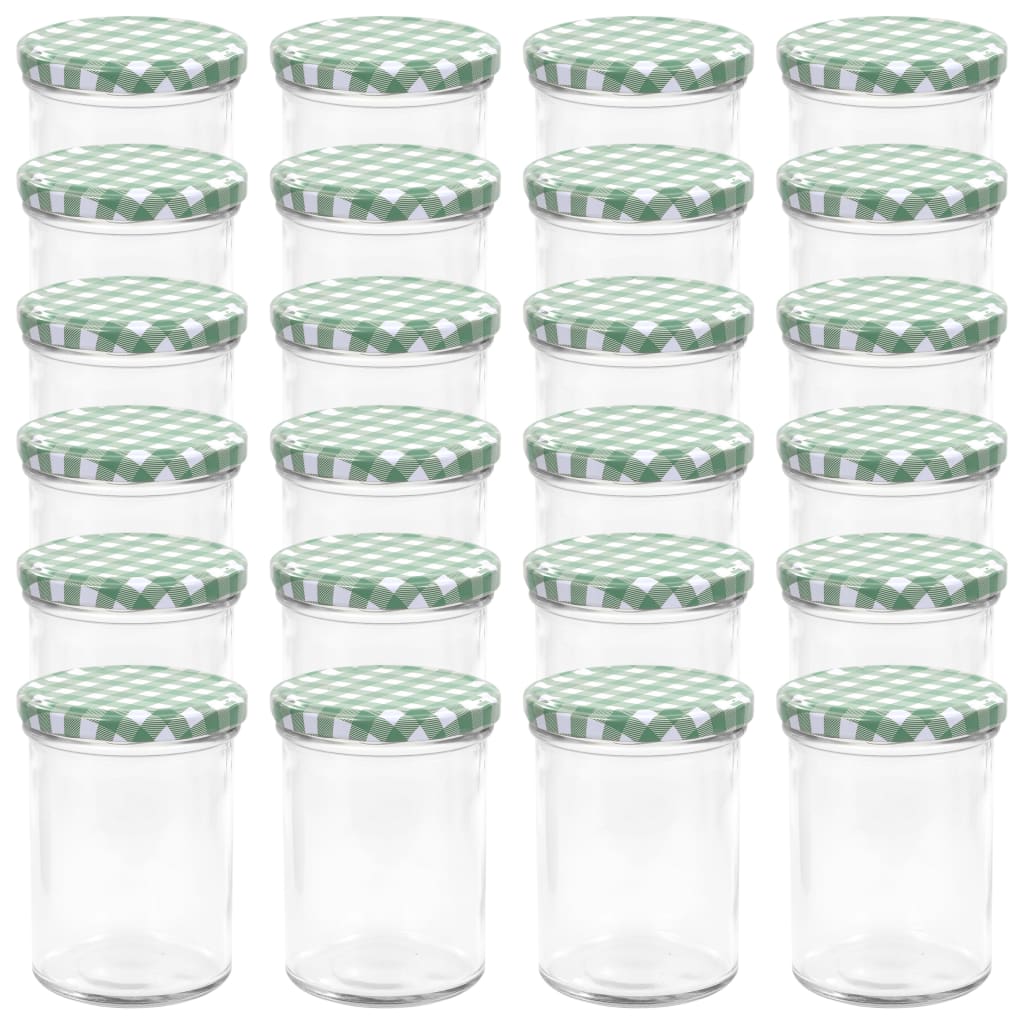 Glass Jam Jars with White and Green Lid 24 pcs 400 ml