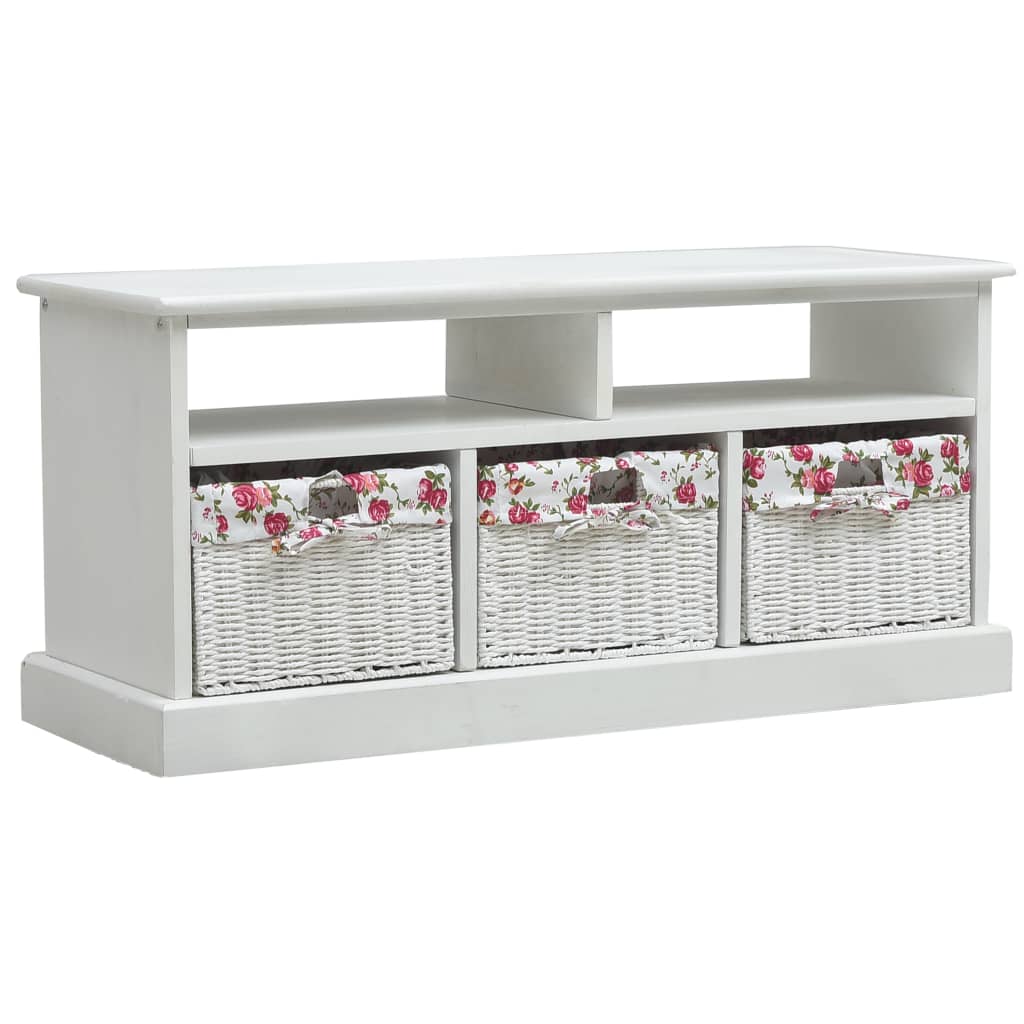 Hall Bench with 3 Baskets White Wood