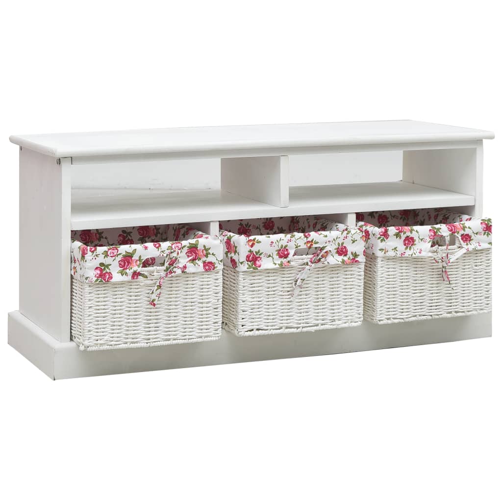 Hall Bench with 3 Baskets White Wood