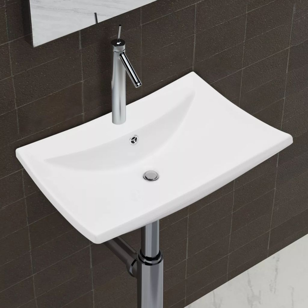 Luxury Ceramic Basin Rectangular with Overflow & Faucet Hole