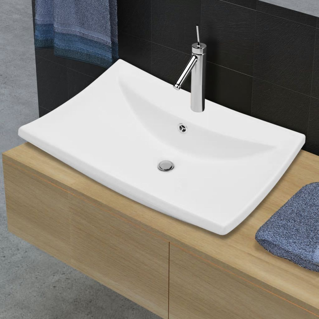 Luxury Ceramic Basin Rectangular with Overflow & Faucet Hole