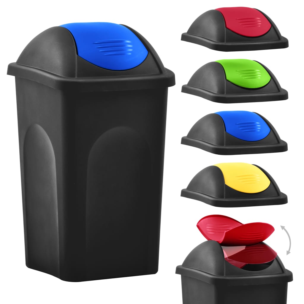 Trash Bin with Swing Lid 60L Black and Blue