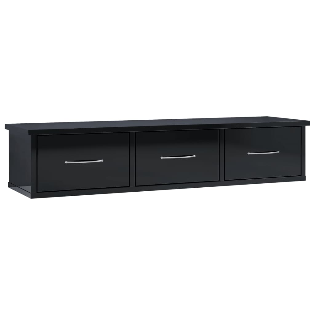 Wall Drawer Shelf High Gloss Black 88x26x18.5 cm Chipboard