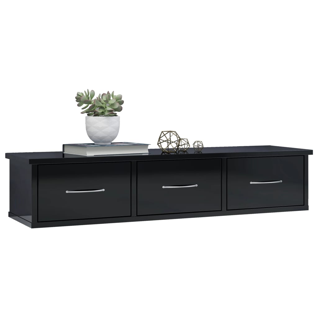 Wall Drawer Shelf High Gloss Black 88x26x18.5 cm Chipboard