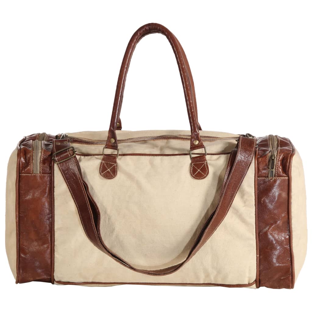 Weekend Bag Beige 54x23x52 cm Canvas and Real Leather