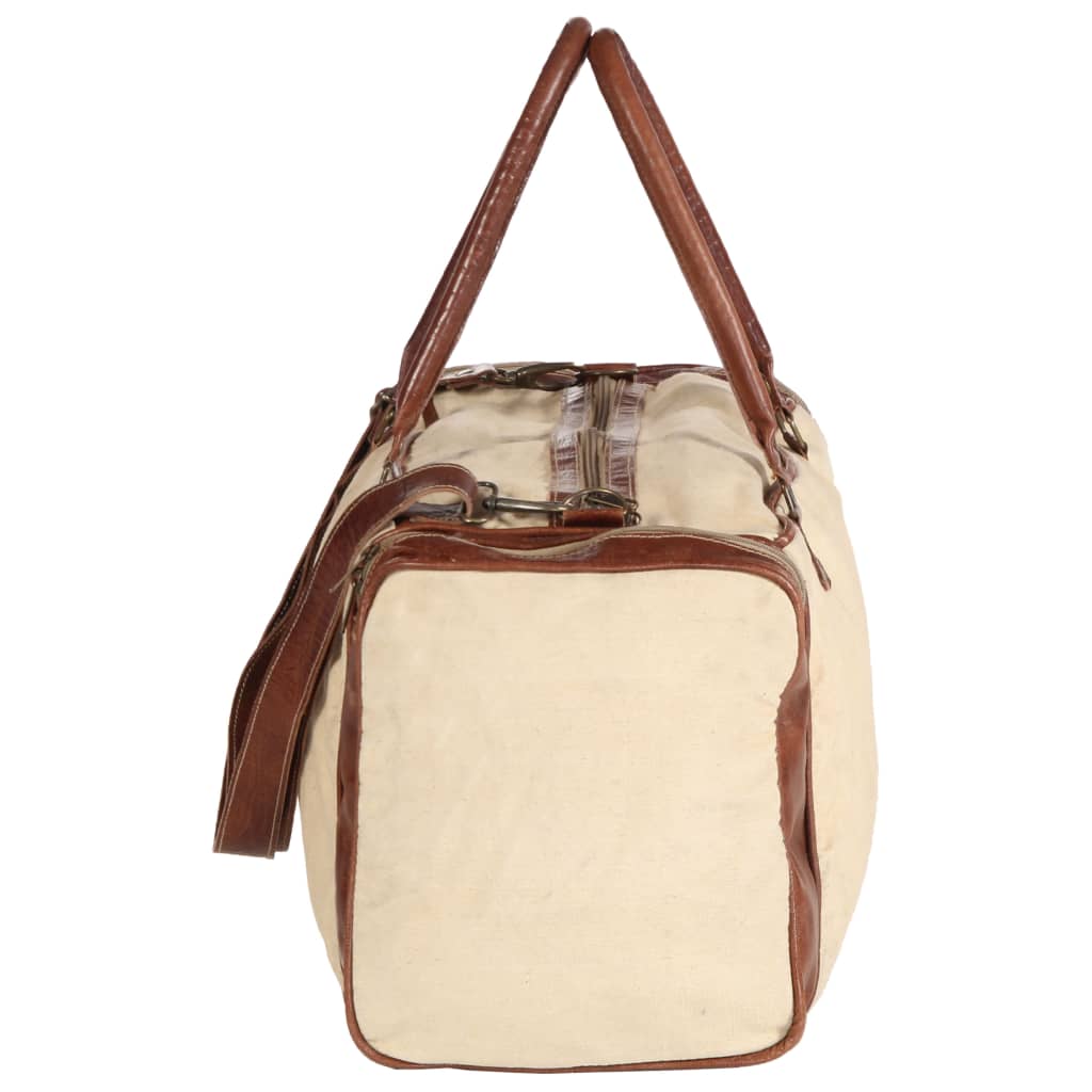 Weekend Bag Beige 54x23x52 cm Canvas and Real Leather