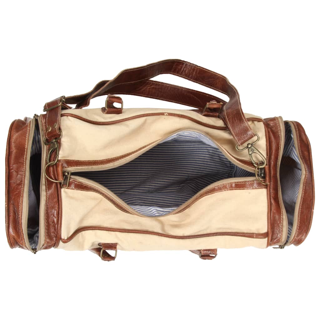 Weekend Bag Beige 54x23x52 cm Canvas and Real Leather