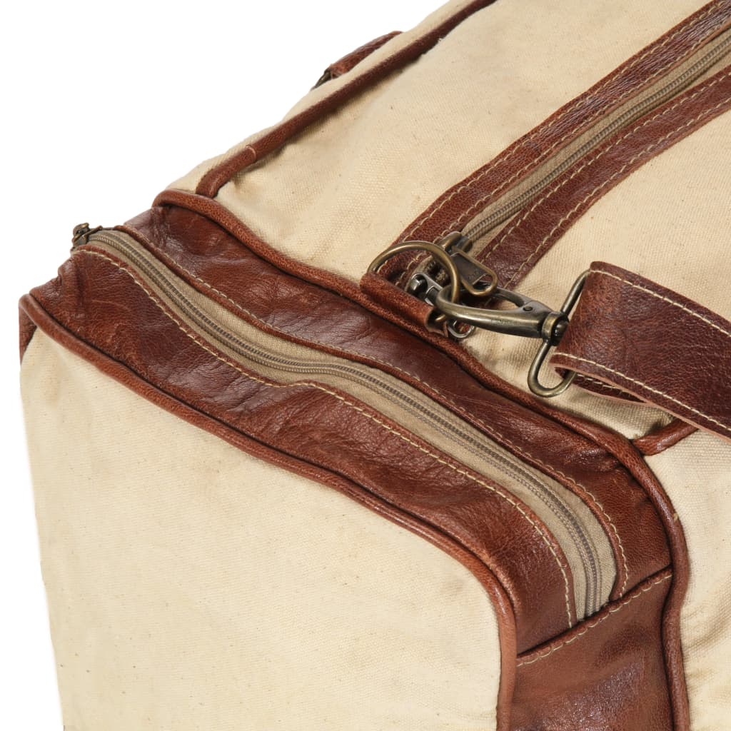 Weekend Bag Beige 54x23x52 cm Canvas and Real Leather