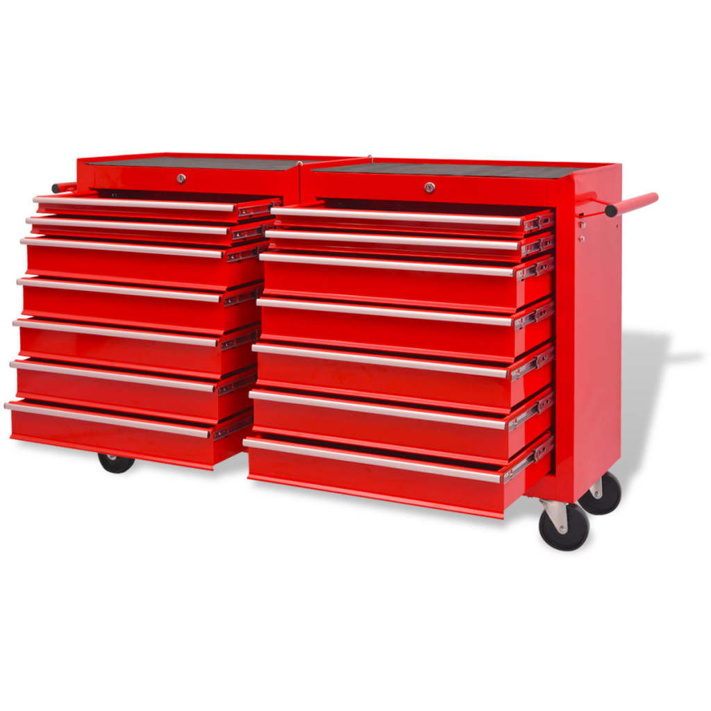 Workshop Tool Trolley with 14 Drawers Size XXL Steel Red