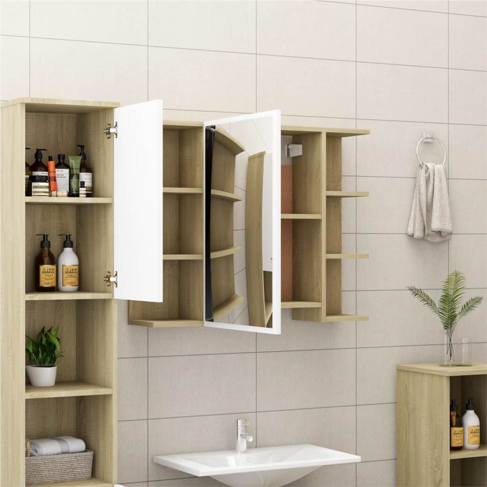 4 Piece Bathroom Furniture Set White and Sonoma Oak Chipboard