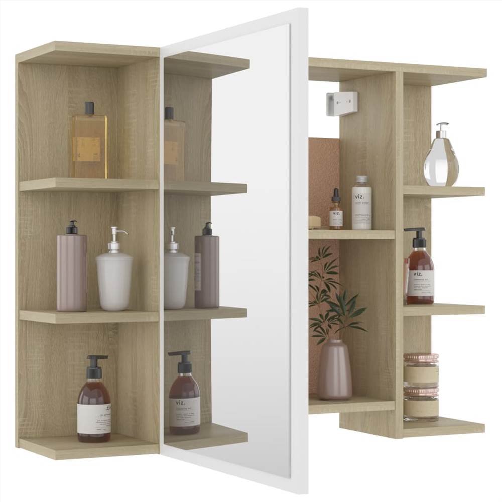 4 Piece Bathroom Furniture Set White and Sonoma Oak Chipboard