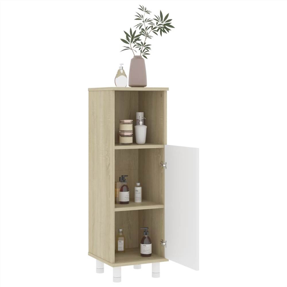 4 Piece Bathroom Furniture Set White and Sonoma Oak Chipboard