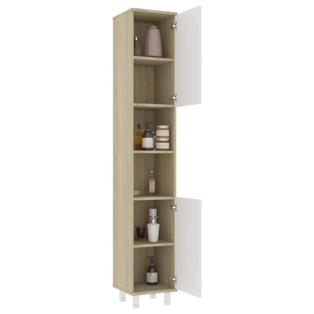 4 Piece Bathroom Furniture Set White and Sonoma Oak Chipboard
