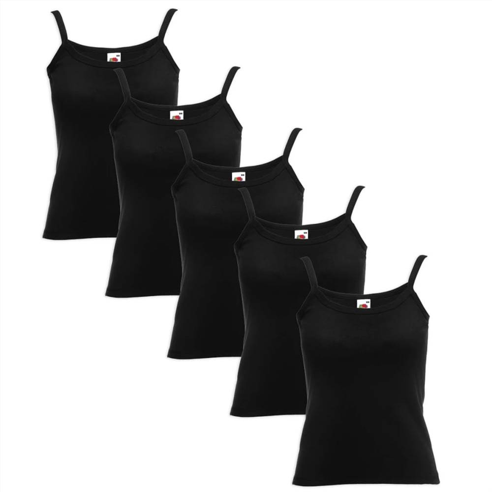 5 Fruit of the Loom Ladies Spaghetti Strap Top Cotton Black XS