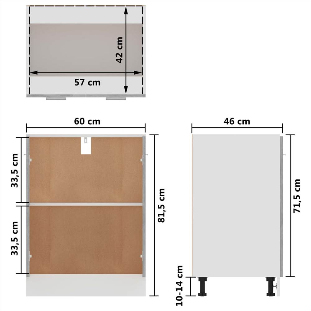 801192 vidaXL Kitchen Cabinet Concrete Grey 60x46x81,5 cm Chipboard
