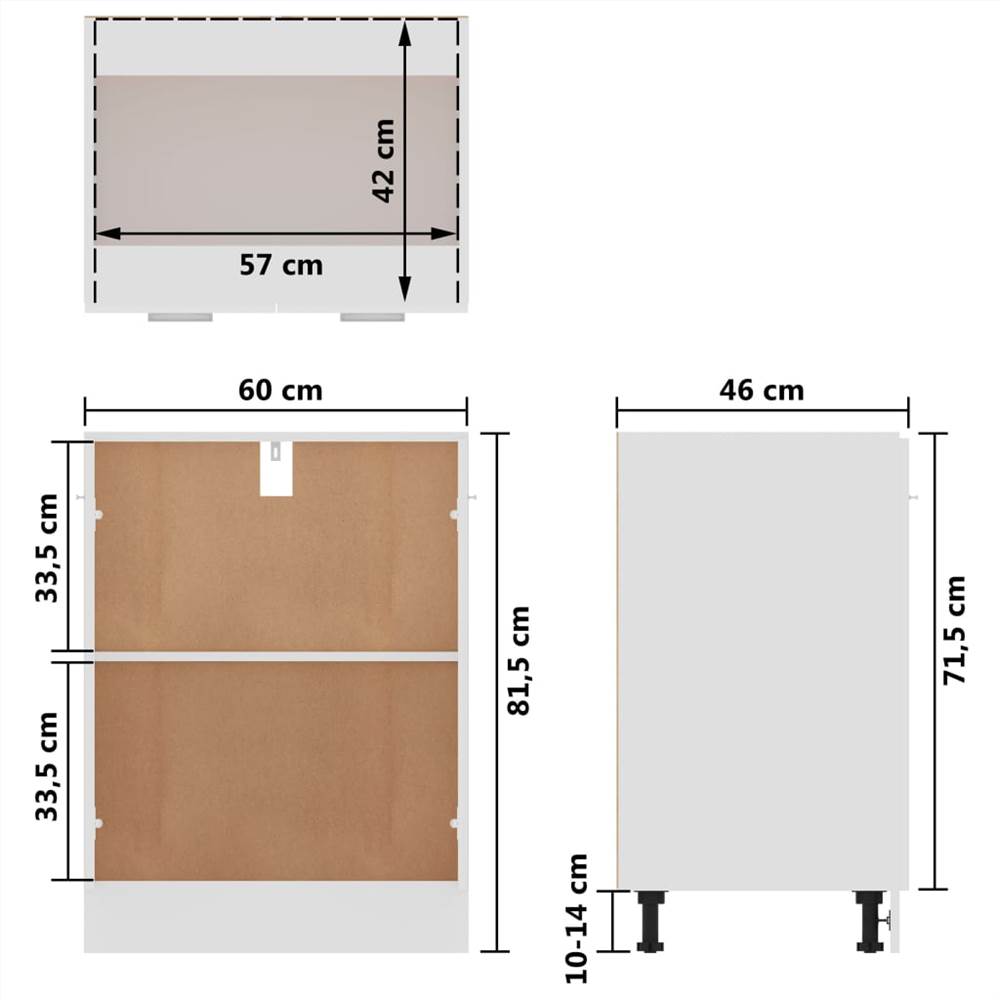 801193 vidaXL Kitchen Cabinet High Gloss White 60x46x81,5 cm Chipboard