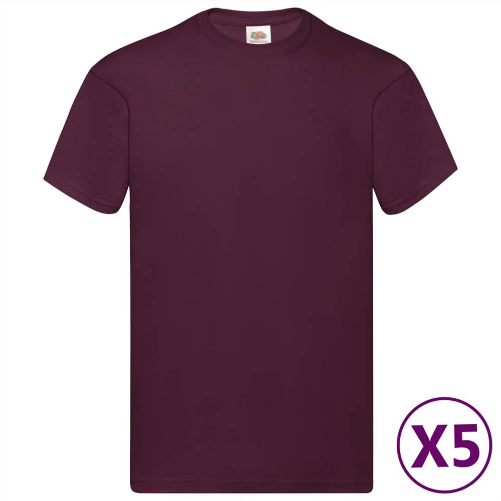 Fruit of the Loom Original T-shirts 5 pcs Burgundy L Cotton