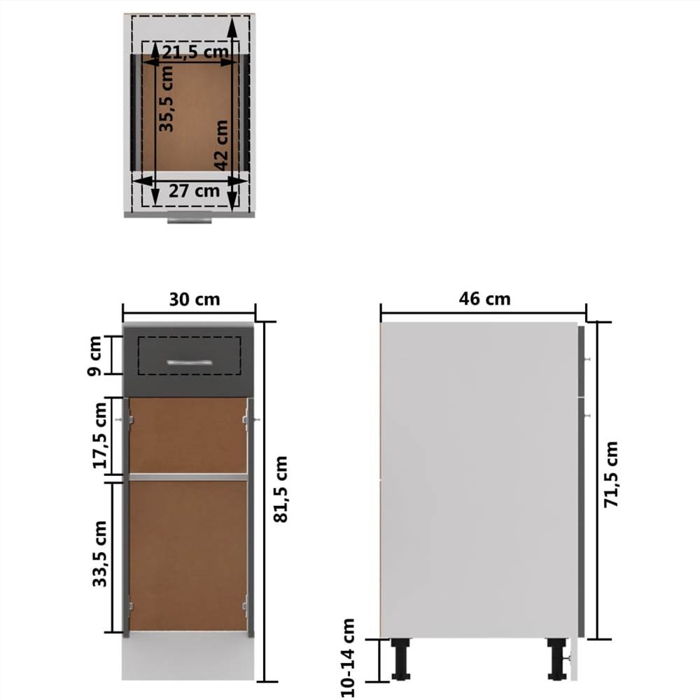 Kitchen Cabinet High Gloss Grey 30x46x81.5 cm Chipboard
