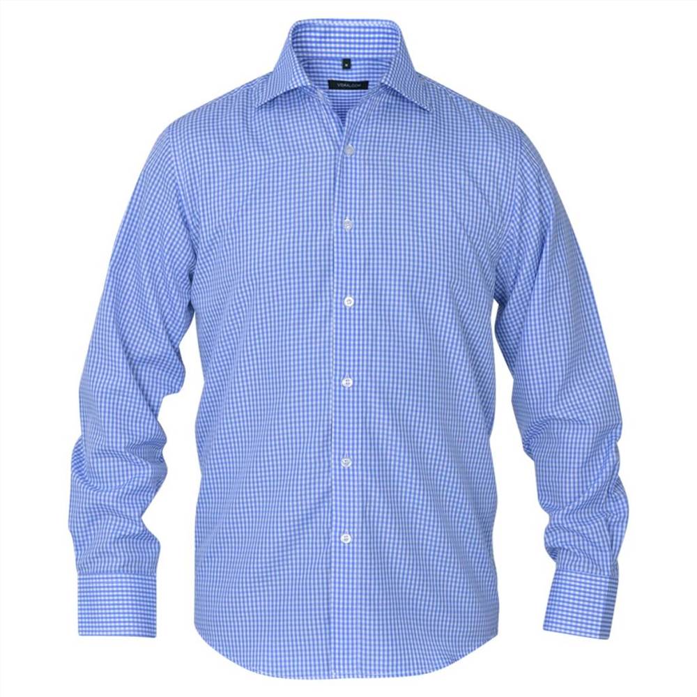 Mens Business Shirt White and Light Blue Check Size S