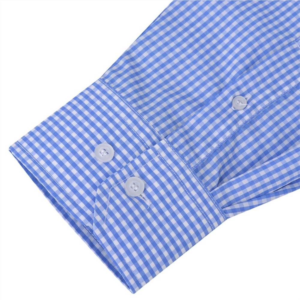 Mens Business Shirt White and Light Blue Check Size S