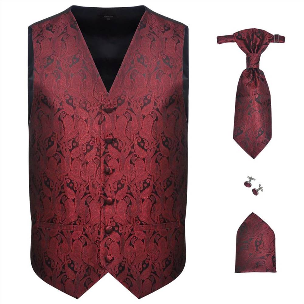 Mens Paisley Wedding Waistcoat Set Size 56 Burgundy