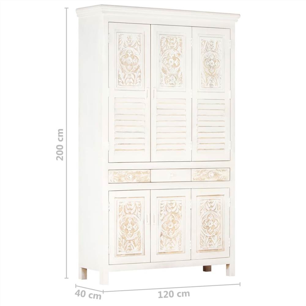 vidaXL Wardrobe White 120x40x200 cm Solid Mango Wood