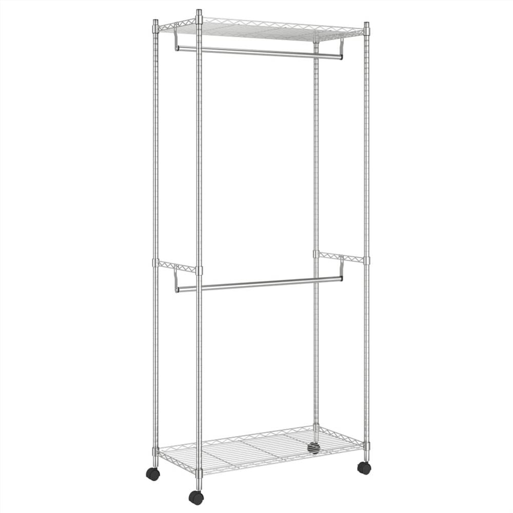 2-Tier Clothes Rack with Wheels 90x45x198 cm Chrome 100 kg