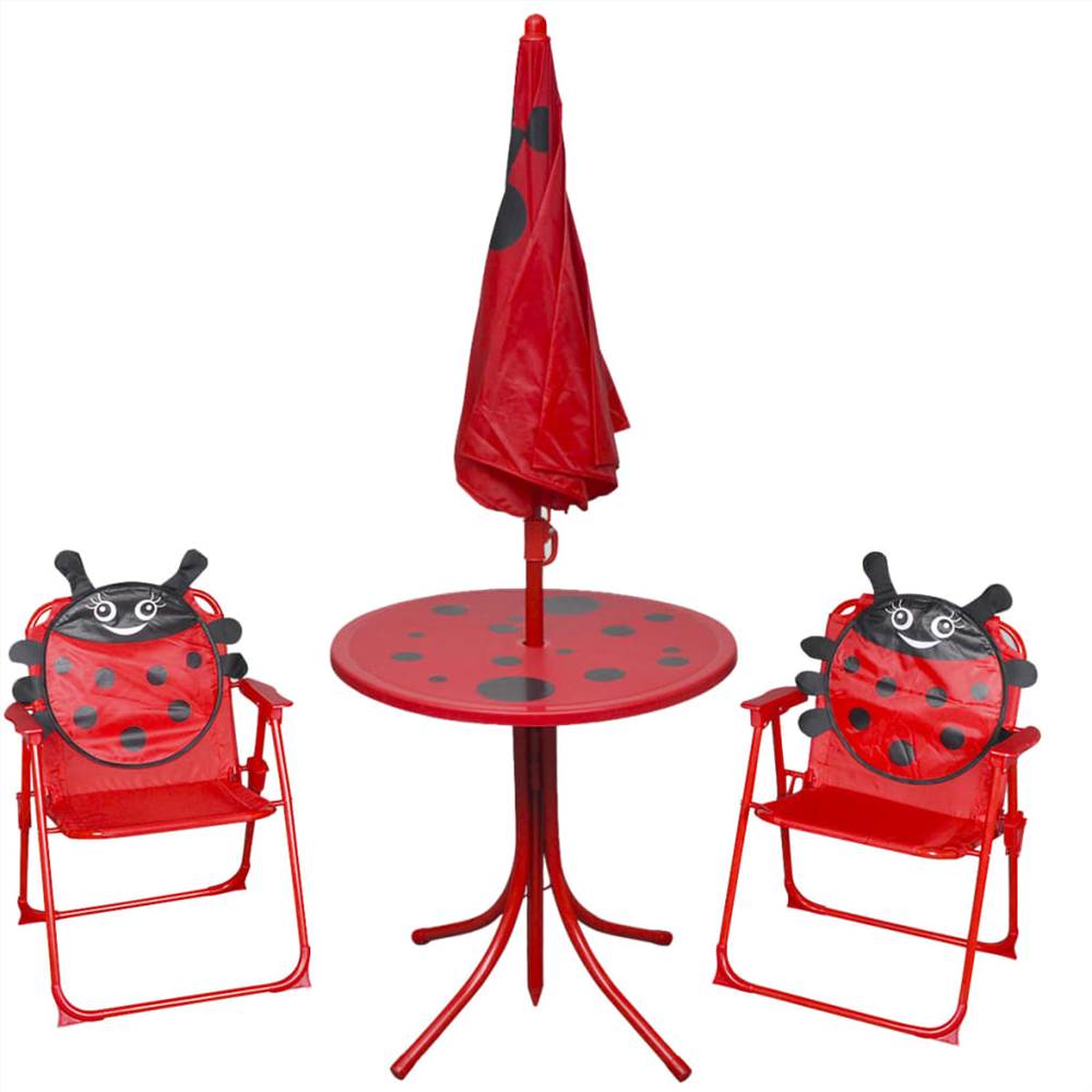 3 Piece Kids Garden Bistro Set with Parasol Red
