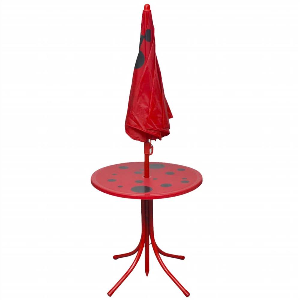 3 Piece Kids Garden Bistro Set with Parasol Red