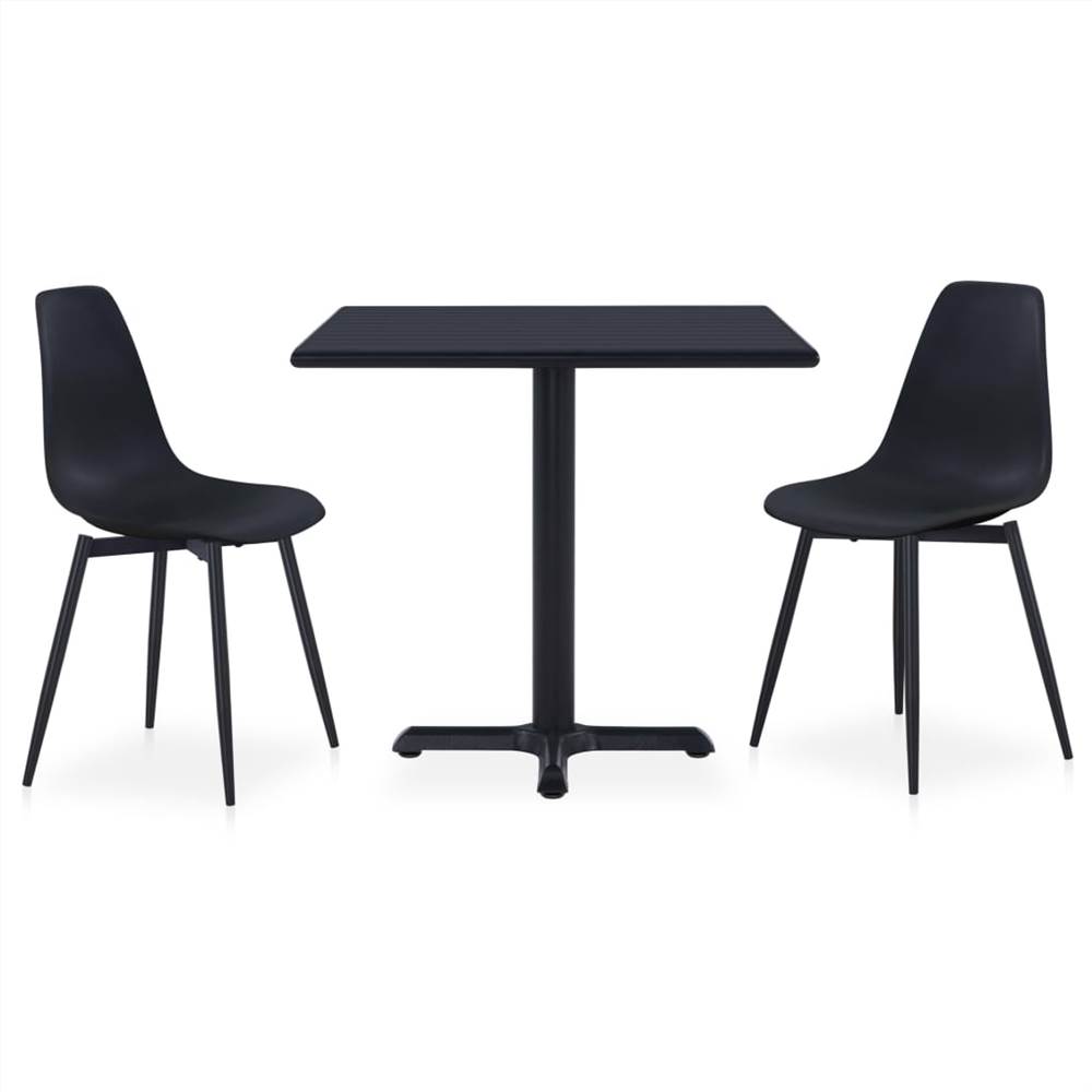 3 Piece Outdoor Dining Set Metal and PP Black