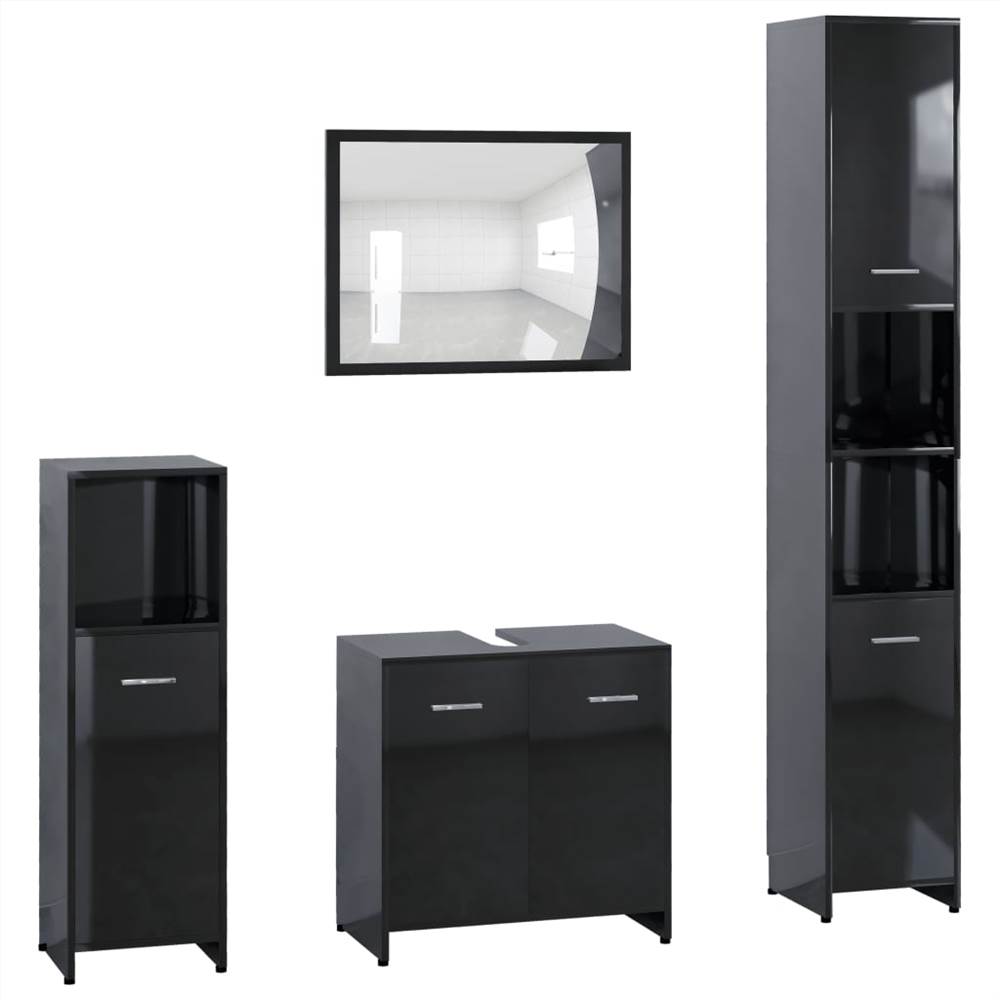 4 Piece Bathroom Furniture Set High Gloss Black Chipboard