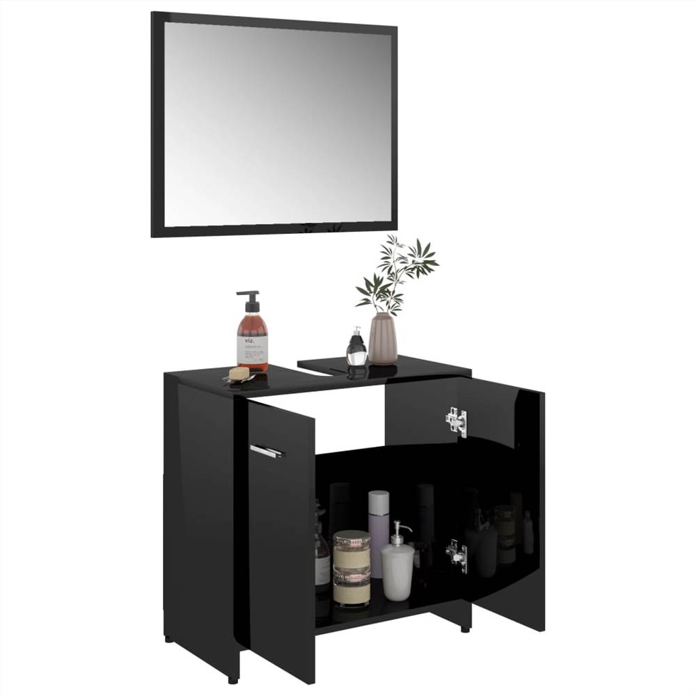 4 Piece Bathroom Furniture Set High Gloss Black Chipboard