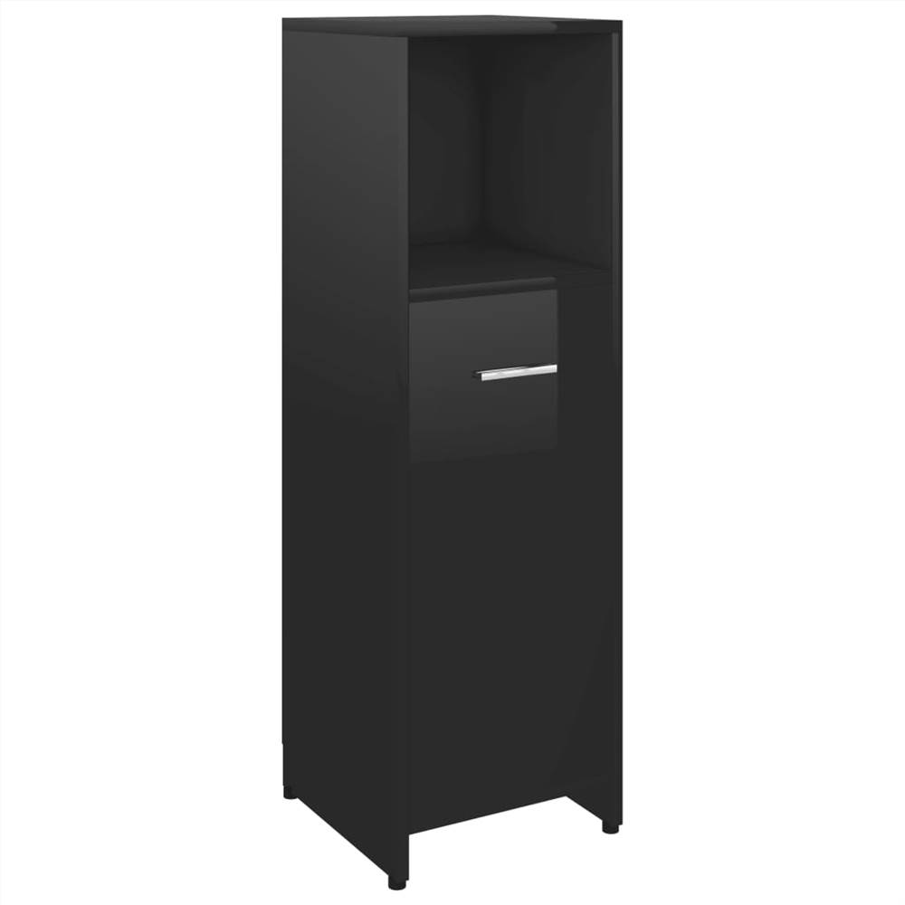 4 Piece Bathroom Furniture Set High Gloss Black Chipboard
