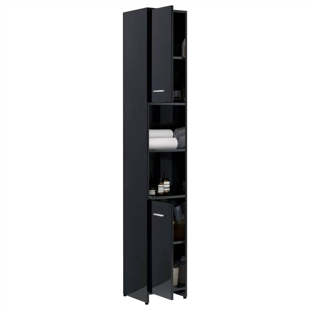 4 Piece Bathroom Furniture Set High Gloss Black Chipboard