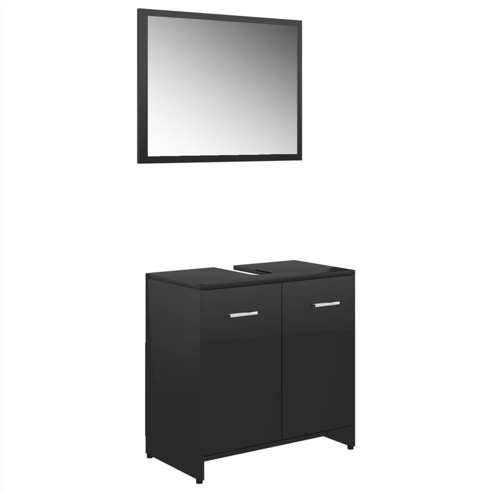 4 Piece Bathroom Furniture Set High Gloss Black Chipboard