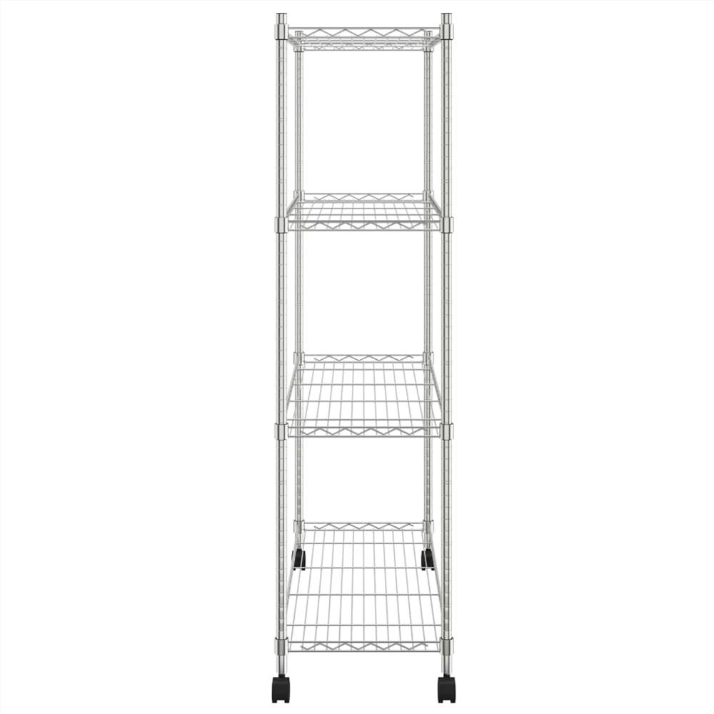 4-Tier Storage Shelf with Wheels 90x35x142 cm Chrome 200 kg