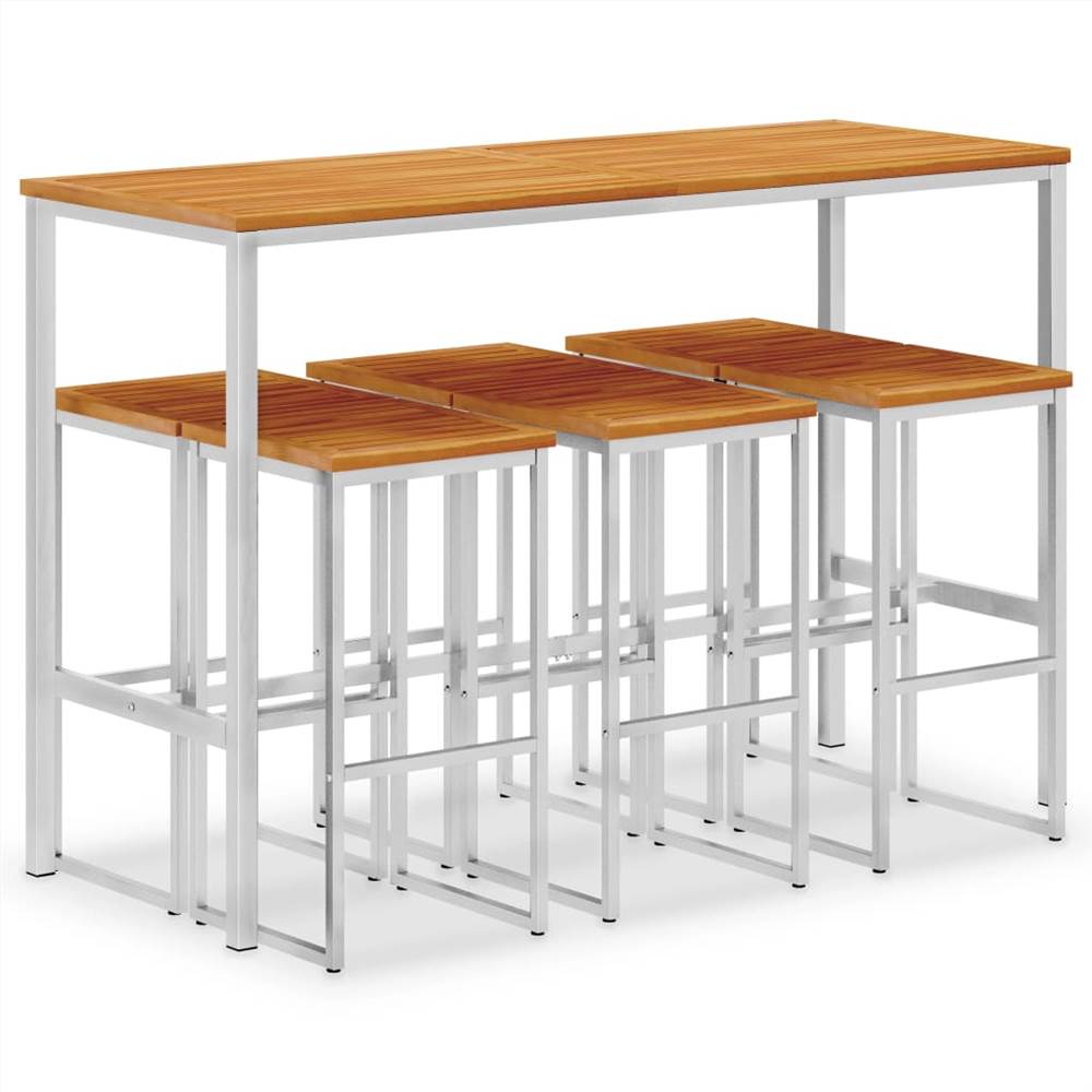 7 Piece Bar Set Solid Acacia Wood and Stainless Steel