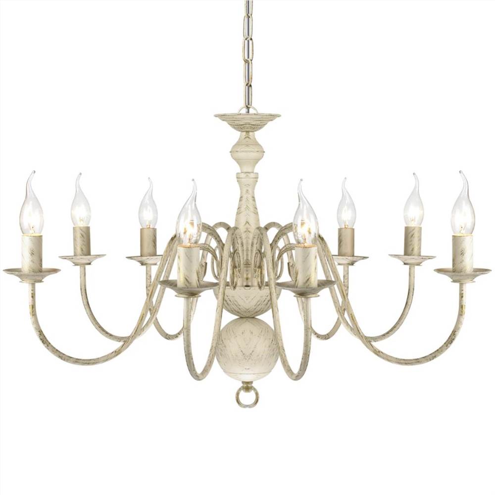 Antique White Metal Chandelier 8 x E14 Bulbs