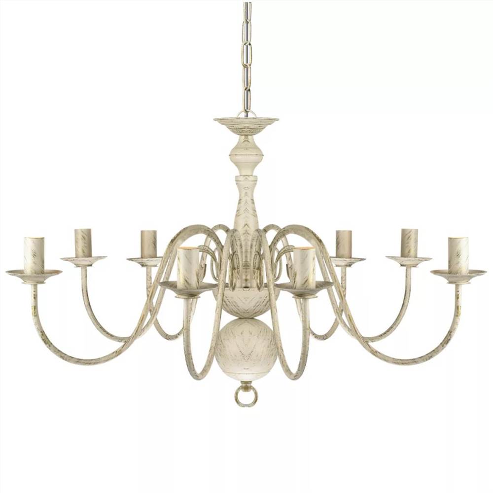 Antique White Metal Chandelier 8 x E14 Bulbs