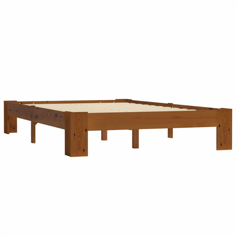 Bed Frame Light Brown Solid Pine Wood 140x200 cm