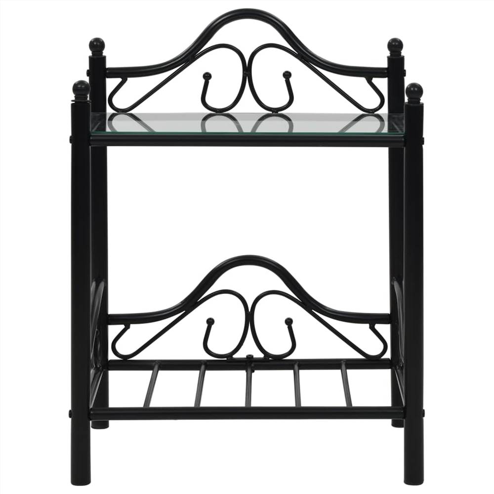 Bedside Tables 2pcs Steel and Tempered Glass 45x30.5x60cm Black