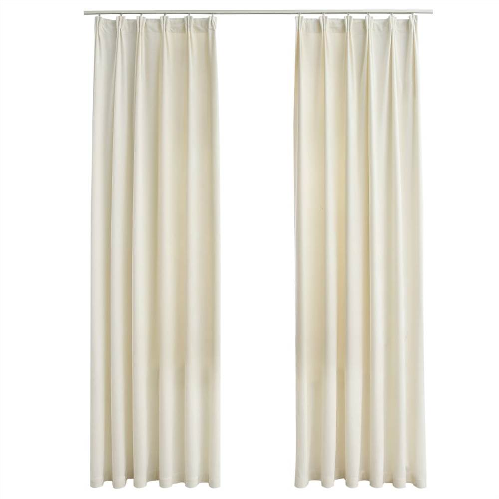 Blackout Curtains 2 pcs with Hooks Velvet Cream 140x245 cm
