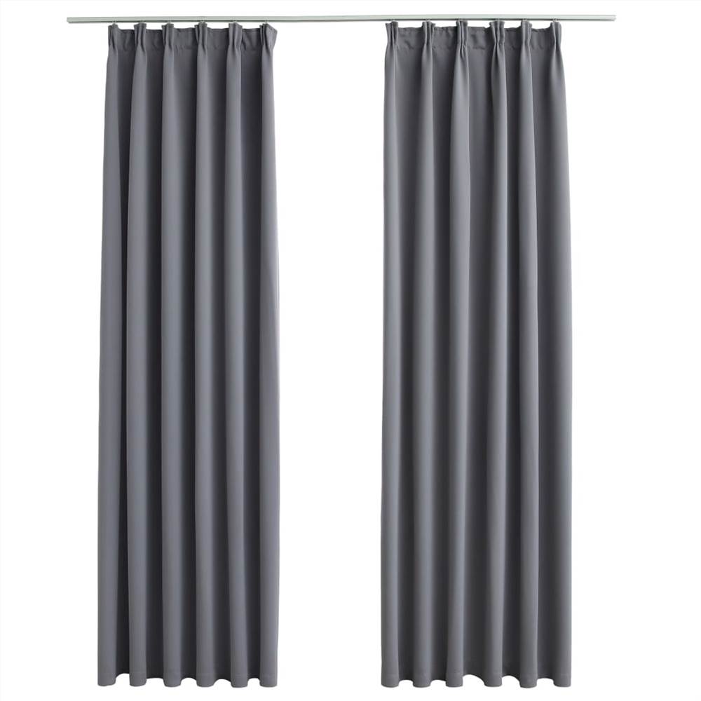 Blackout Curtains with Hooks 2 pcs Grey 140x175 cm