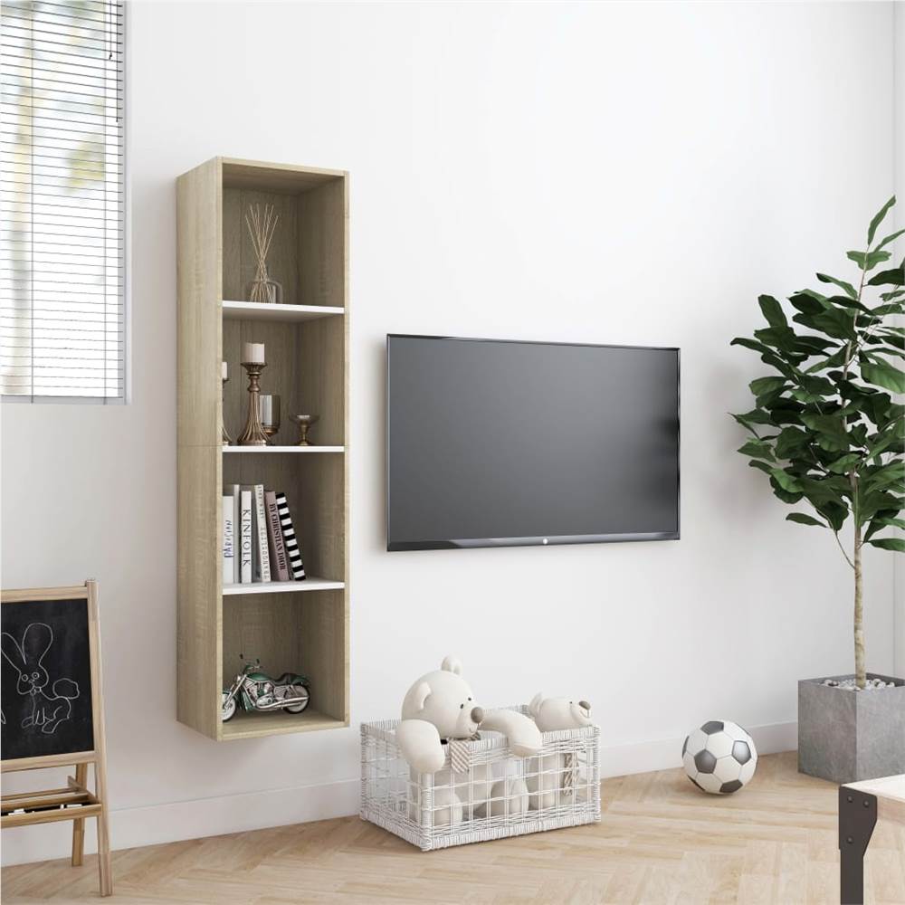 Book Cabinet/TV Cabinet White and Sonoma Oak 143x30x36 cm