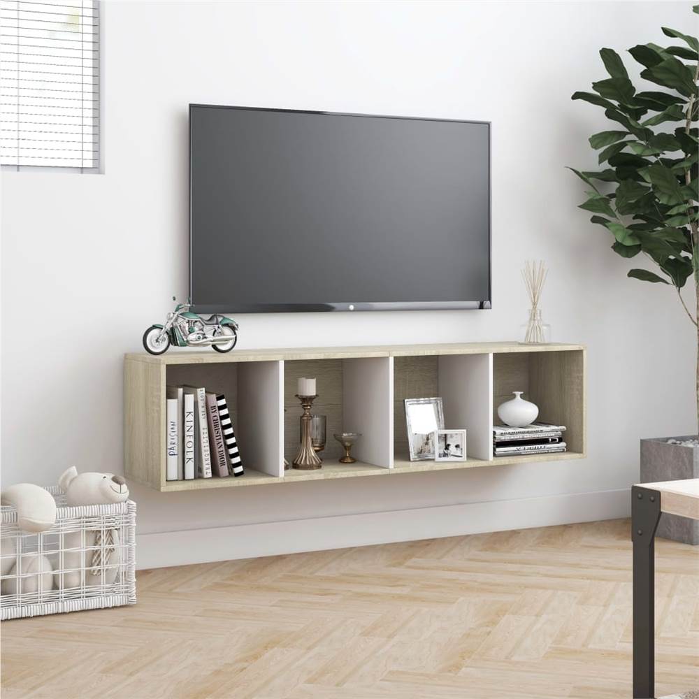Book Cabinet/TV Cabinet White and Sonoma Oak 143x30x36 cm