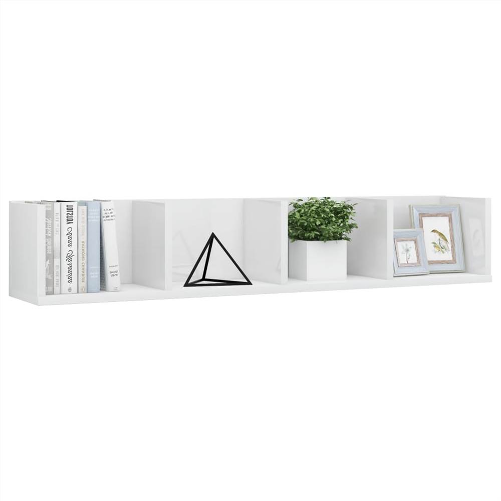 CD Wall Shelf High Gloss White 100x18x18 cm Chipboard